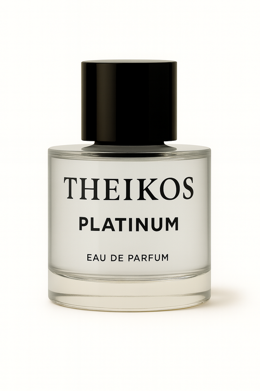Theikos Platinum Eau de Parfum bottle on a white background
